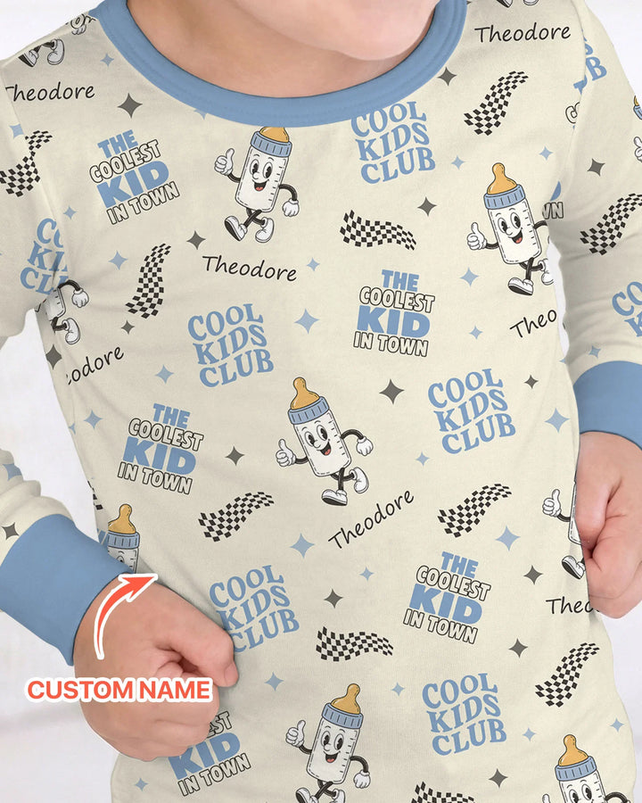 Custom Name Cool Club Daddy & Me Matching Bamboo Two Piece Long Sleeve Pajama Set