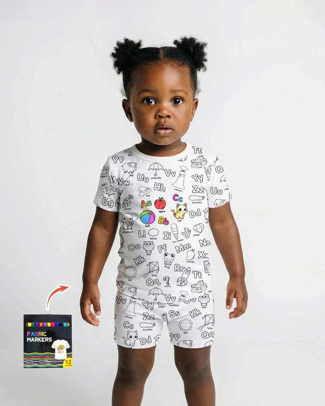 All Colorable Alphabet Bamboo Two Piece Short Sleeve Shorts Pajama Set