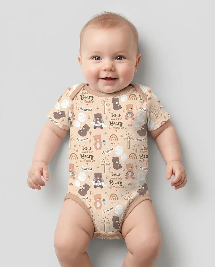 Custom Name Jesus Loves Me Beary Much Bamboo Bodysuit