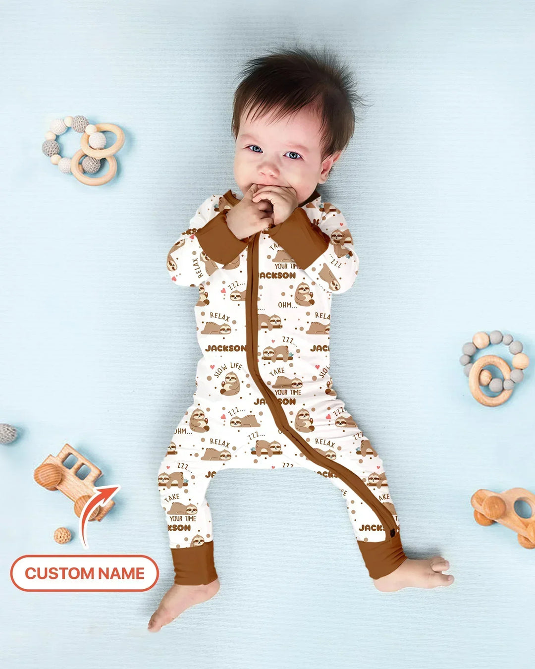 Custom Name Cute Sloth Bamboo Convertible Zippy