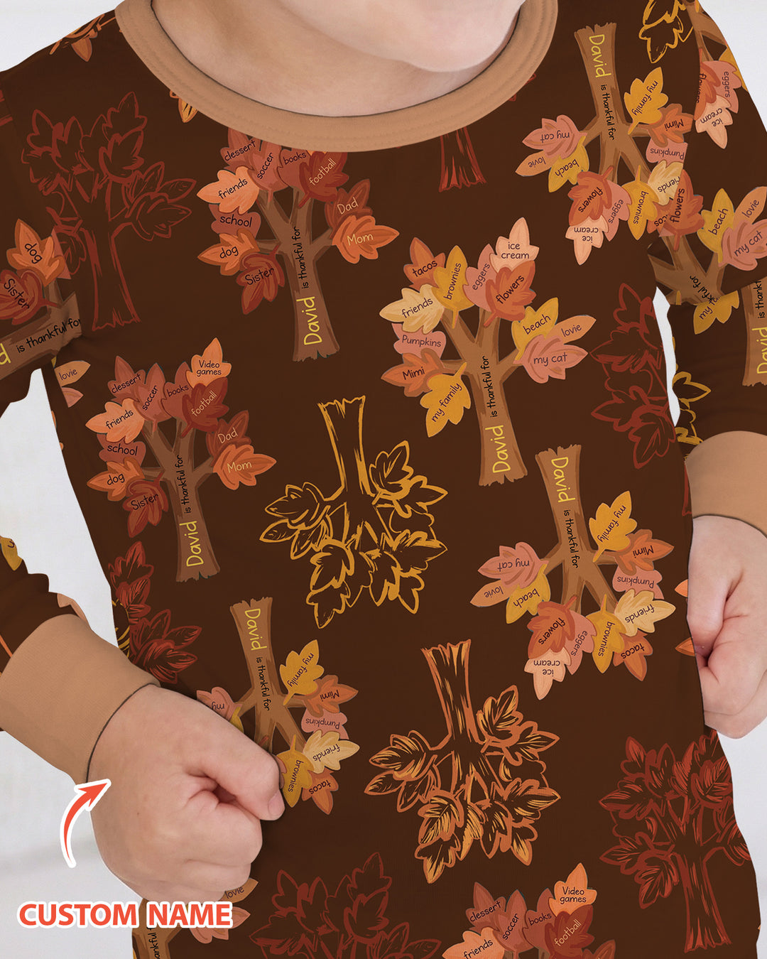 Custom Thanksgiving Tree Bamboo Two Piece Long Sleeve Pajama Set