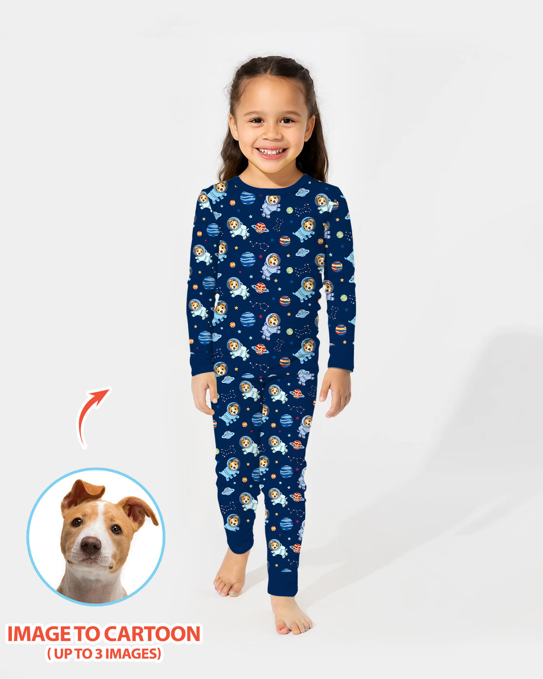 Astronaut Custom Pet Image Family Matching Bamboo Two Piece Long Sleeve Pajama Set