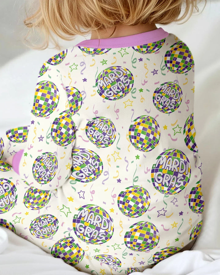 Mardi Gras Disco Ball Bamboo Two Piece Long Sleeve Pajama Set
