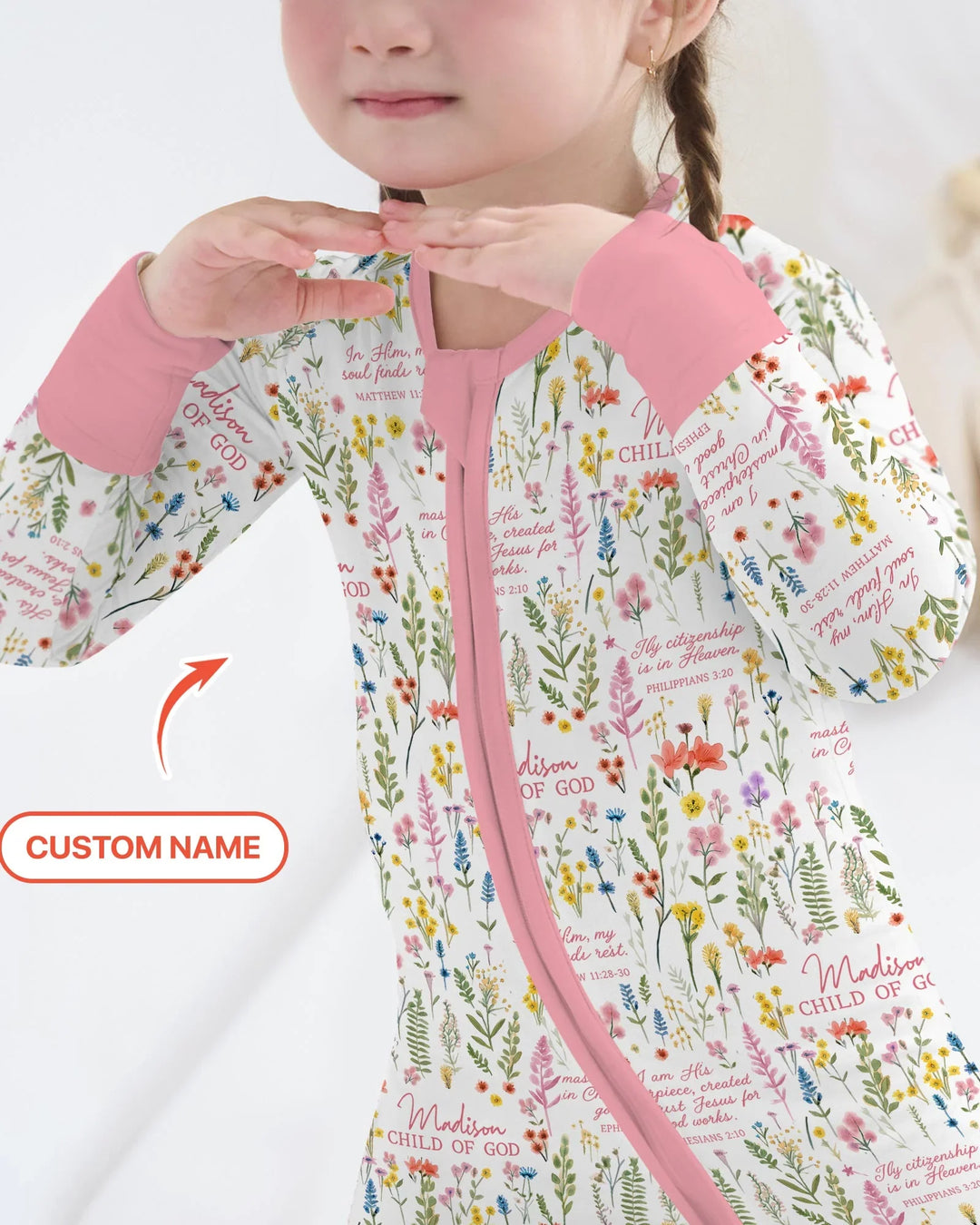 Custom Name Child of God Flower Garden Bamboo Convertible Zippy
