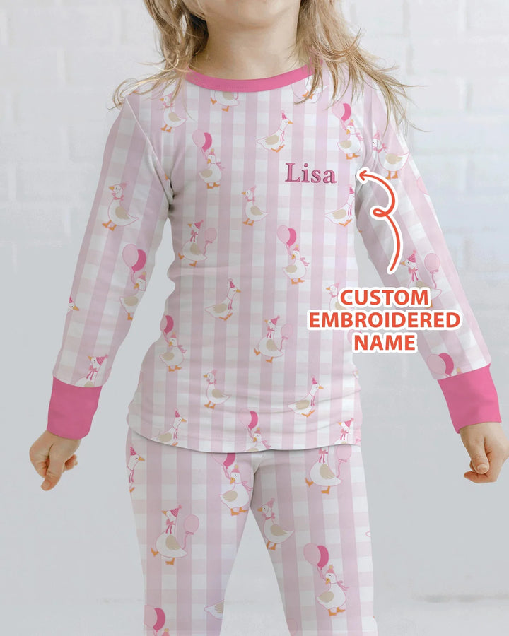 Custom Embroidered Birthday Boy/Girl Baby Bamboo Two Piece Long Sleeve Pajama Set