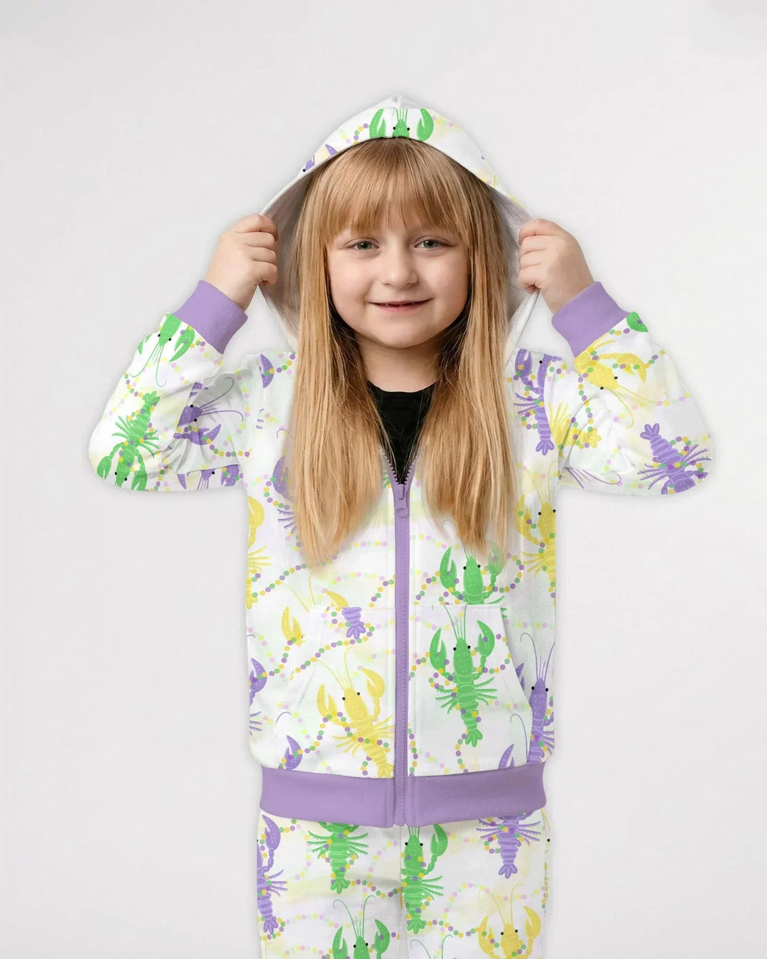Mardi Gras Crawfish Family Matching Bamboo Zip Hoodie