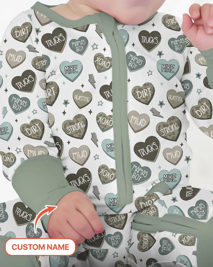 Personalized Camo Candy Hearts Bamboo Convertible Zippy