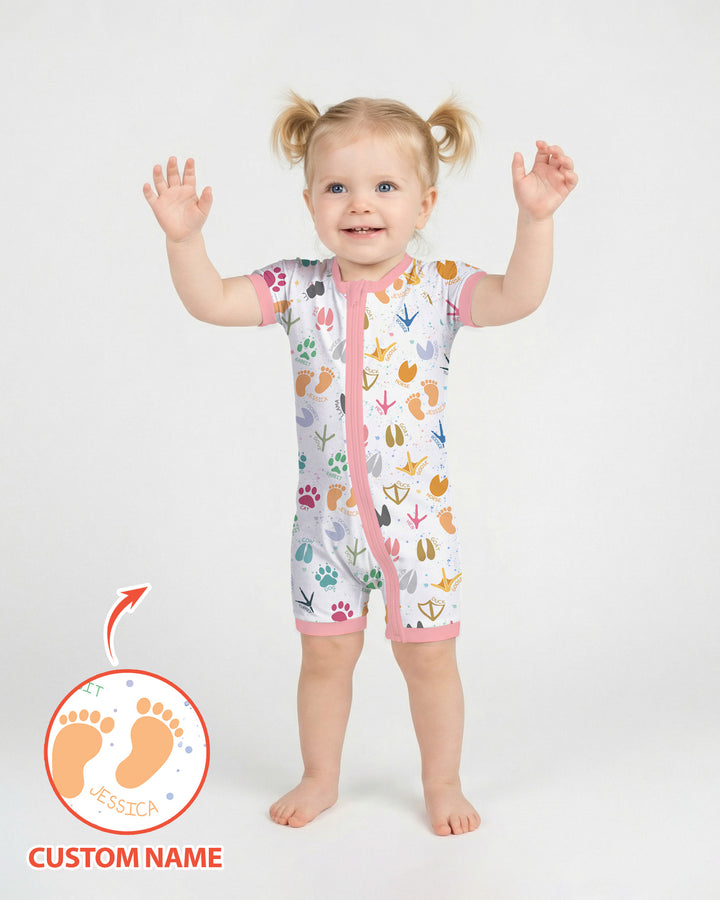 Cute Farm Animal Tracks Custom Name Bamboo Shorty Zippy