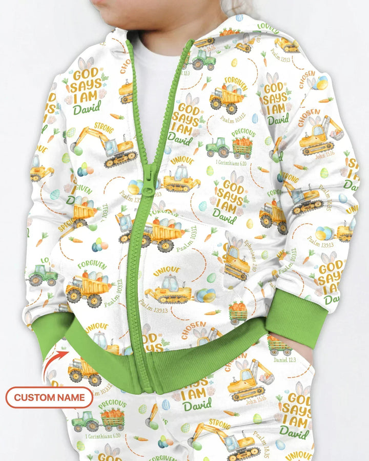 Happy Easter God Says I Am Custom Name Bamboo Zip Hoodie