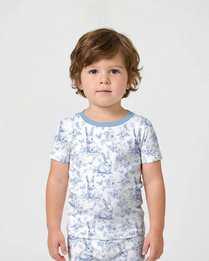 Easter Chinoiserie Toile de Jouy Bamboo Two Piece Short Sleeve Shorts Pajama Set