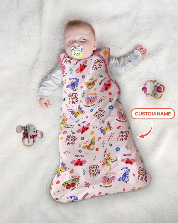 Custom Name God says I am Butterfly Bamboo Sleep Bag