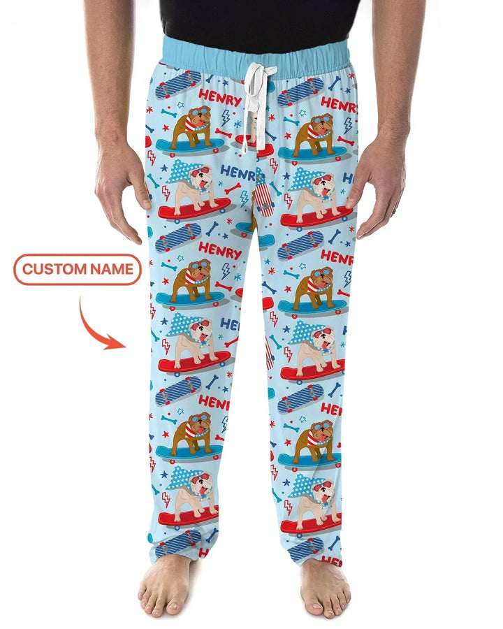 Personalized Patriotic Skate Pups Family Matching Bamboo Men's Pajama Set
