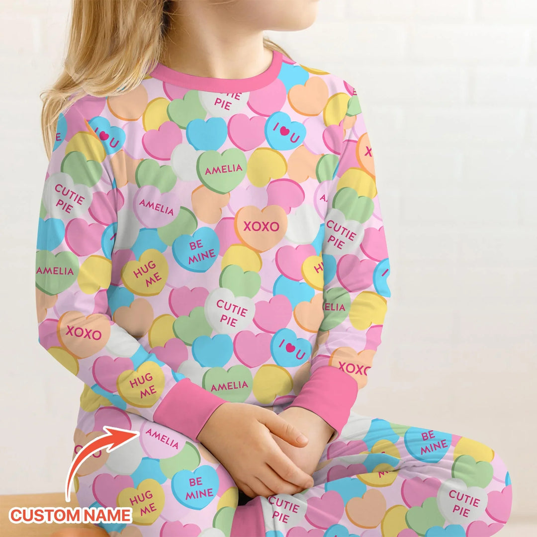 Valentine Candy Crush Family Matching Bamboo Two Piece Long Sleeve Pajama Set