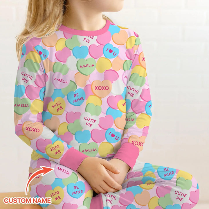 Valentine Candy Crush Family Matching Bamboo Two Piece Long Sleeve Pajama Set