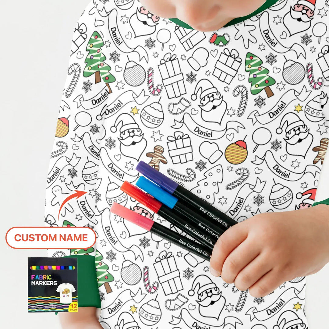 Joyful Doodle Christmas Colorable Bamboo Two Piece Long Sleeve Pajama Set