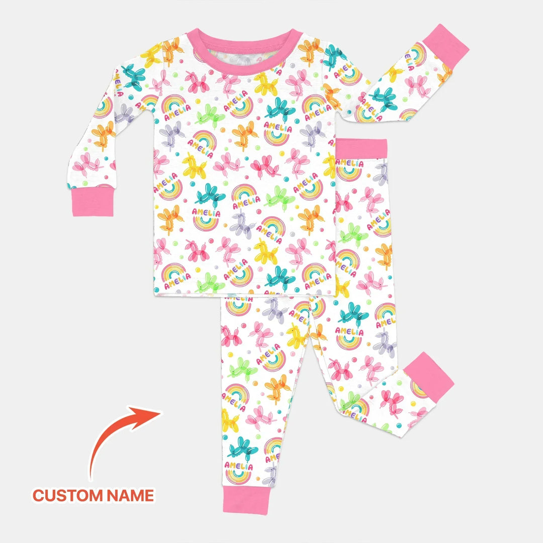 Sweet Balloon Dreams Custom Name Bamboo Two Piece Long Sleeve Pajama Set
