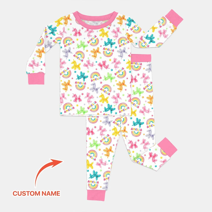 Sweet Balloon Dreams Custom Name Bamboo Two Piece Long Sleeve Pajama Set