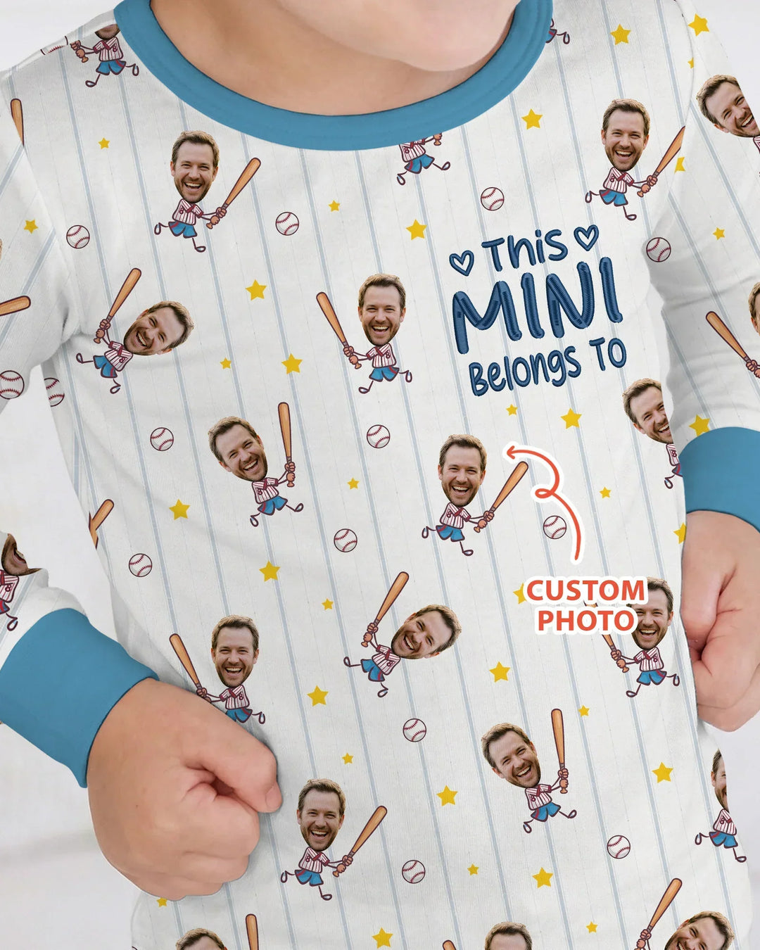 Embroidered Custom Dad And Mini Face  Bamboo Two Piece Long Sleeve Pajama Set