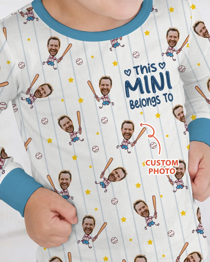 Embroidered Custom Dad And Mini Face  Bamboo Two Piece Long Sleeve Pajama Set