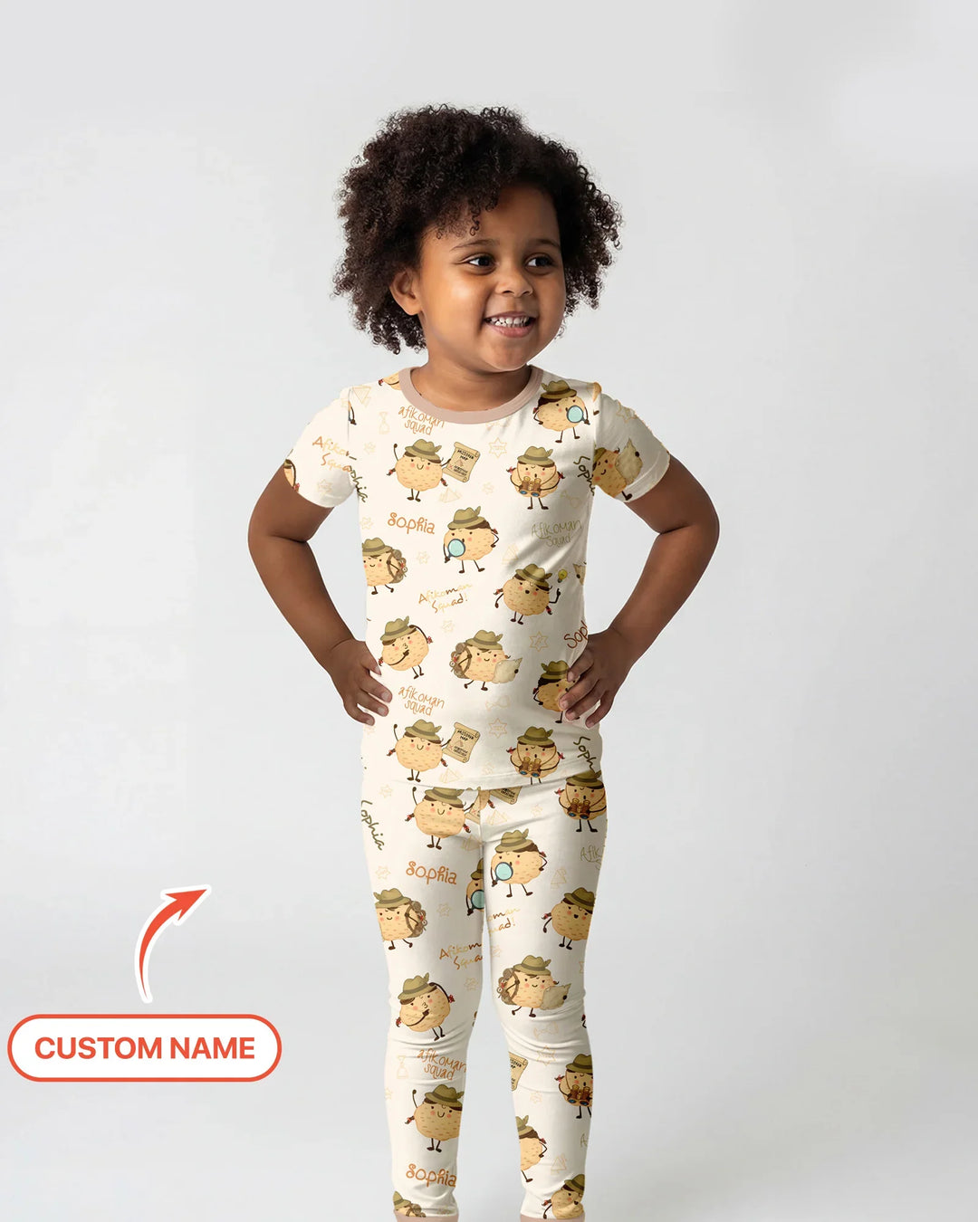 Custom Name Passover Afikoman Bamboo Two Piece Short Sleeve Pajama Set