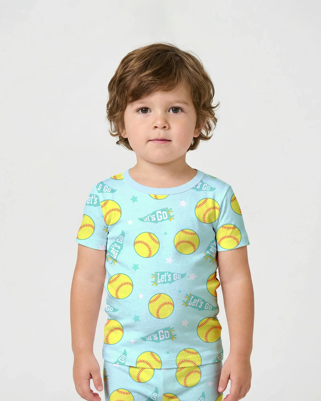 Softball Lovers Bamboo Two Piece Short Sleeve Shorts Pajama Set