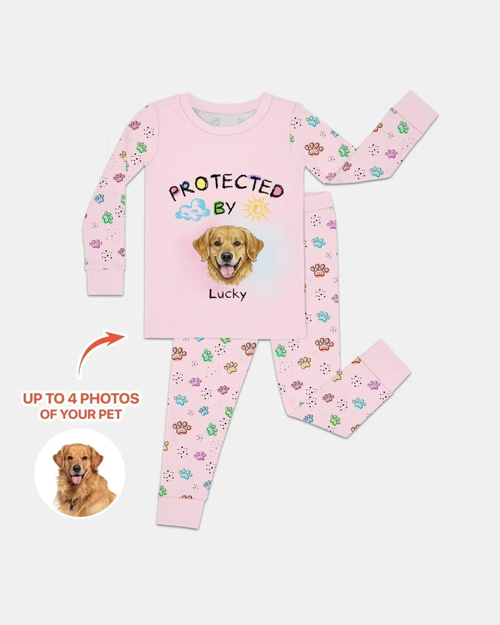 Custom Photo Crayon "Protected By" Bamboo Two Piece Long Sleeve Pajama Set