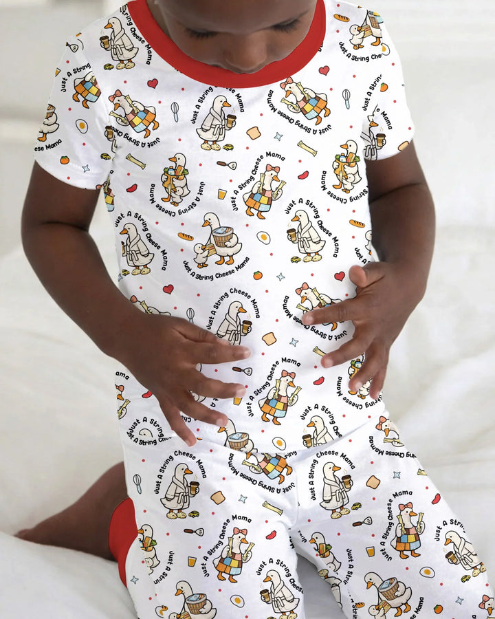 Just A String Cheese Mama Era Mommy & Me Bamboo Two Piece Short Sleeve Pajama Set