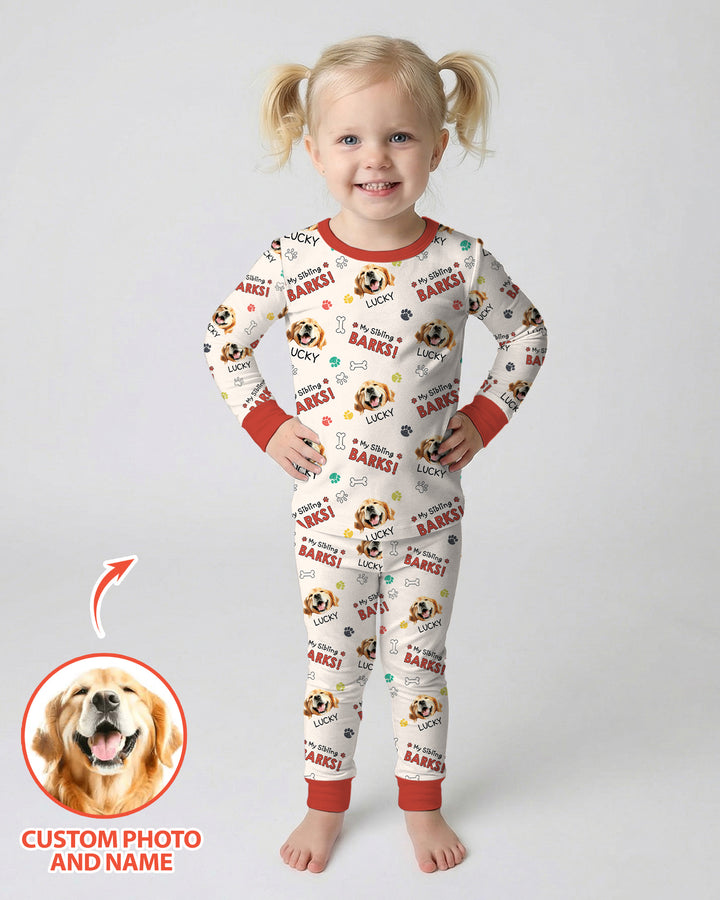 Raised With Paws - Custom Pet Photo And Name Bamboo Two Piece Long Sleeve Pajama Set