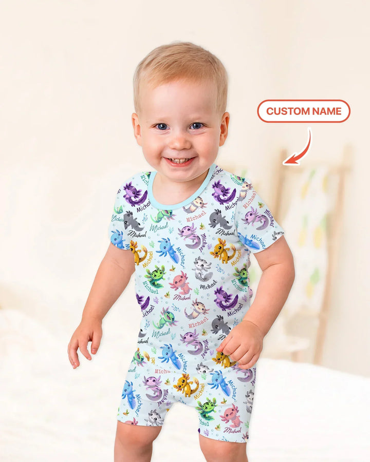 I Love You Axolotl Custom Name Bamboo Two Piece Short Sleeve Shorts Pajama Set