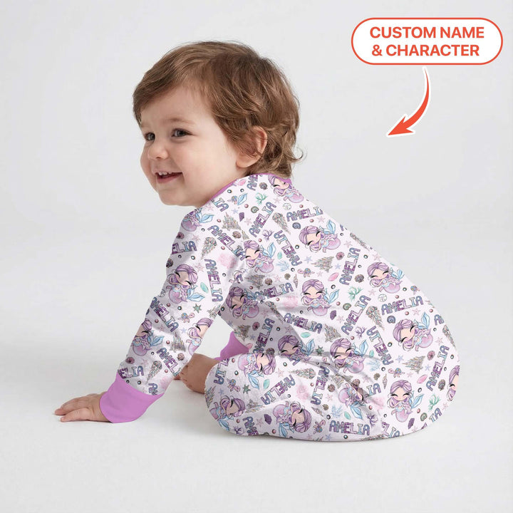Custom Name Doodle Little Mermaid Bamboo Convertible Zippy