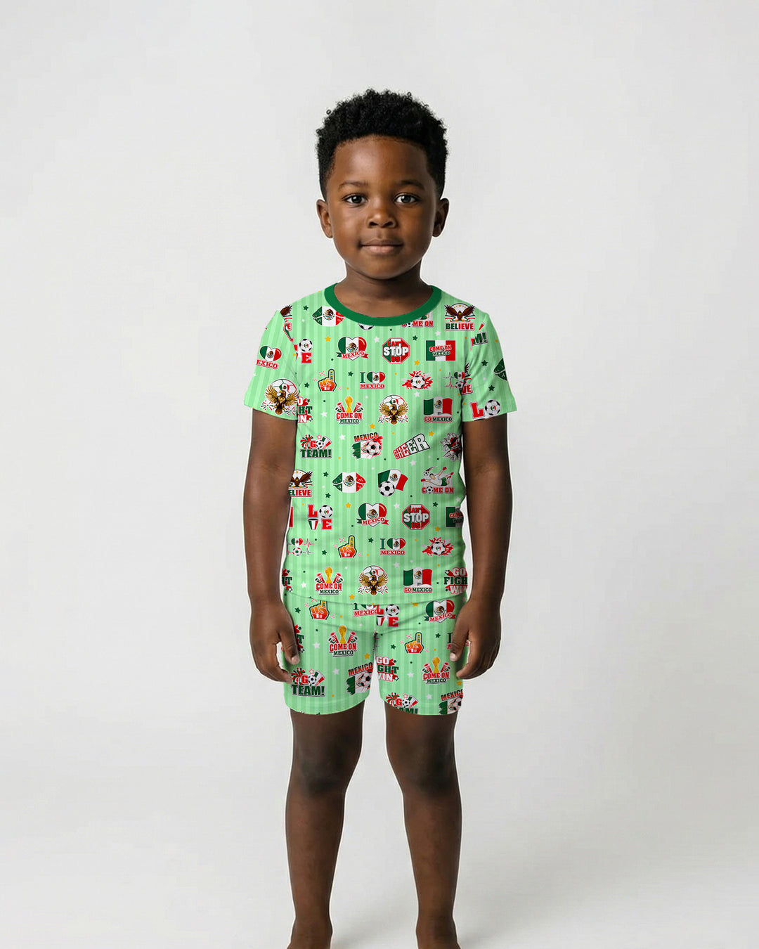 Soccer Game Day Go Team Mexico Family Matching Bamboo Two Piece Short Sleeve Shorts Pajama Set