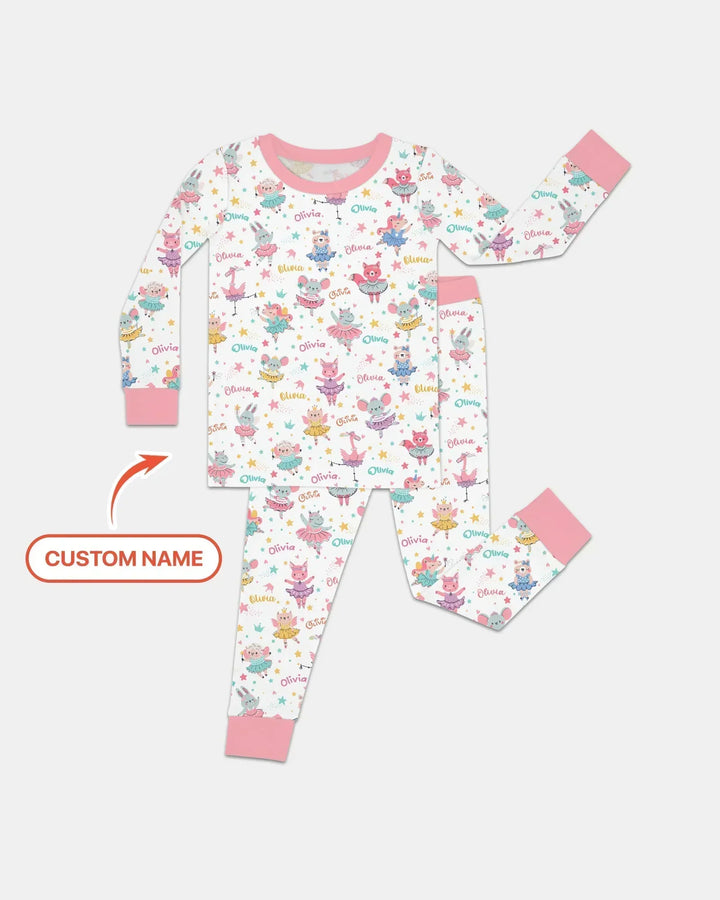 Fairy Friends Ballet Custom Name Bamboo Two Piece Long Sleeve Pajama Set