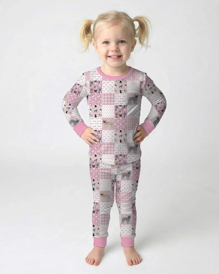 Frenchies Patchwork Family Matching Bamboo Two Piece Long Sleeve Pajama Set