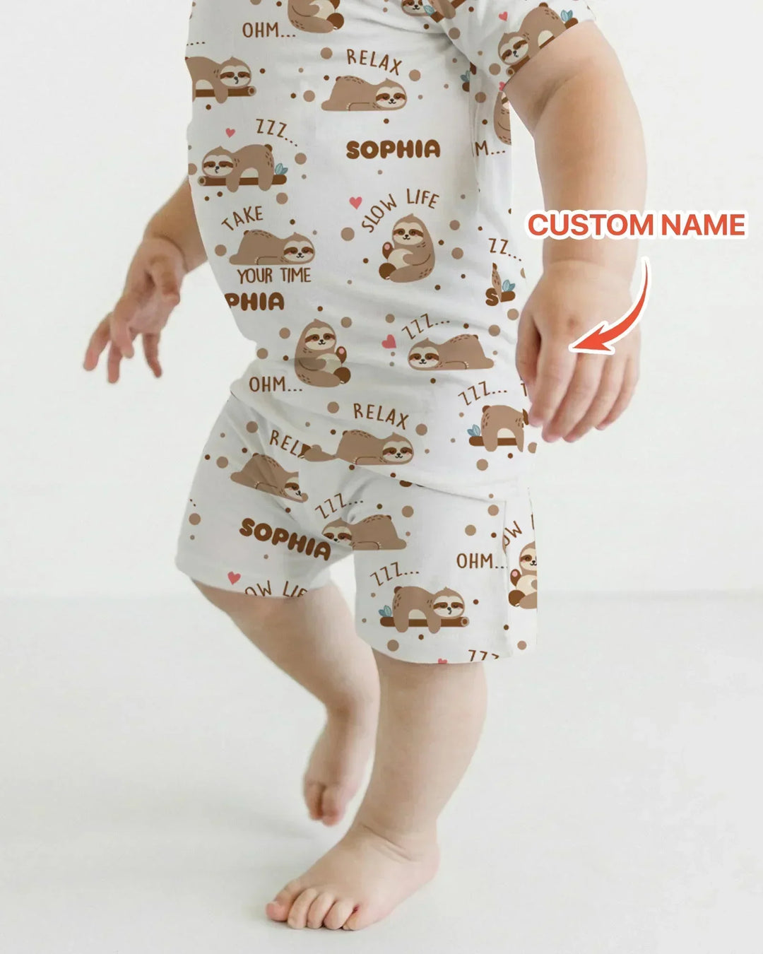 Custom Name Cute Sloth Bamboo Two Piece Short Sleeve Shorts Pajama Set
