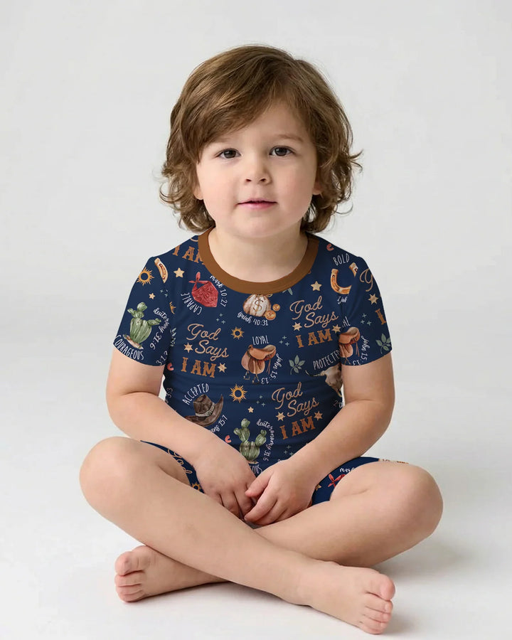 God Says I Am Western Faith Bamboo Two Piece Short Sleeve Shorts Pajama Set