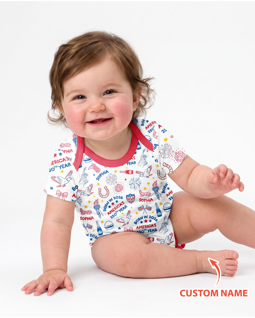 Born in 2026 America’s 250th Year Custom Name Bamboo Bodysuit