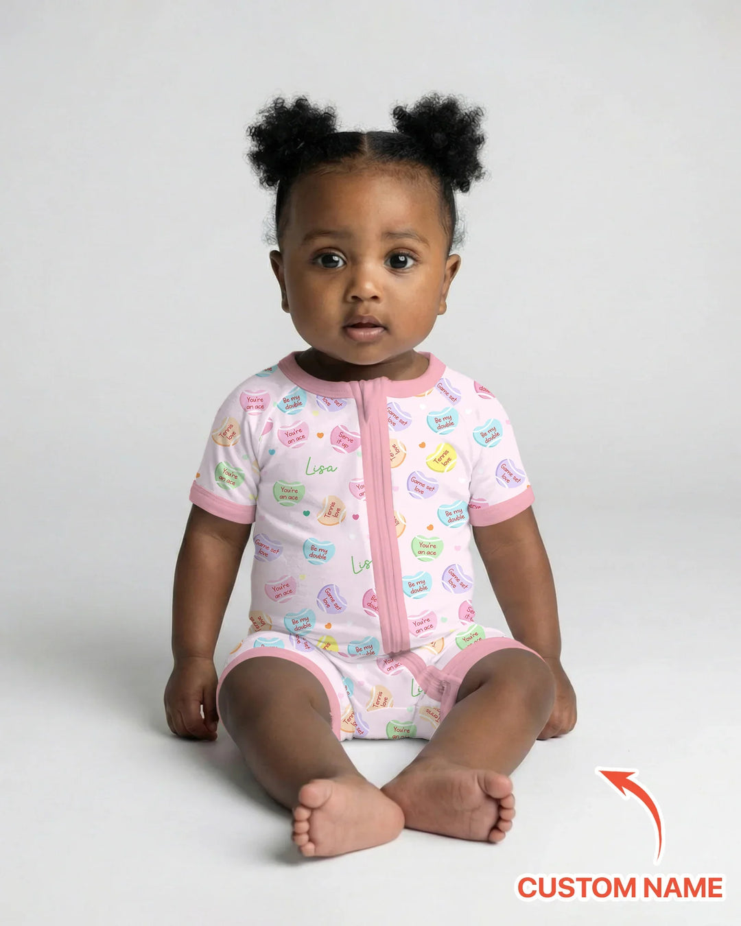 Custom Name Tennis Candy Hearts Bamboo Shorty Zippy