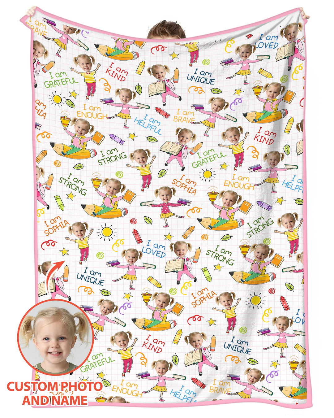 Custom Photo Kid Affirmations I Am Kind Bamboo Blanket