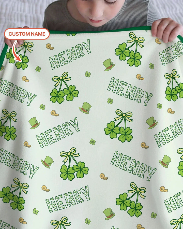 Custom Name Lucky Little Shamrock Bamboo Blanket