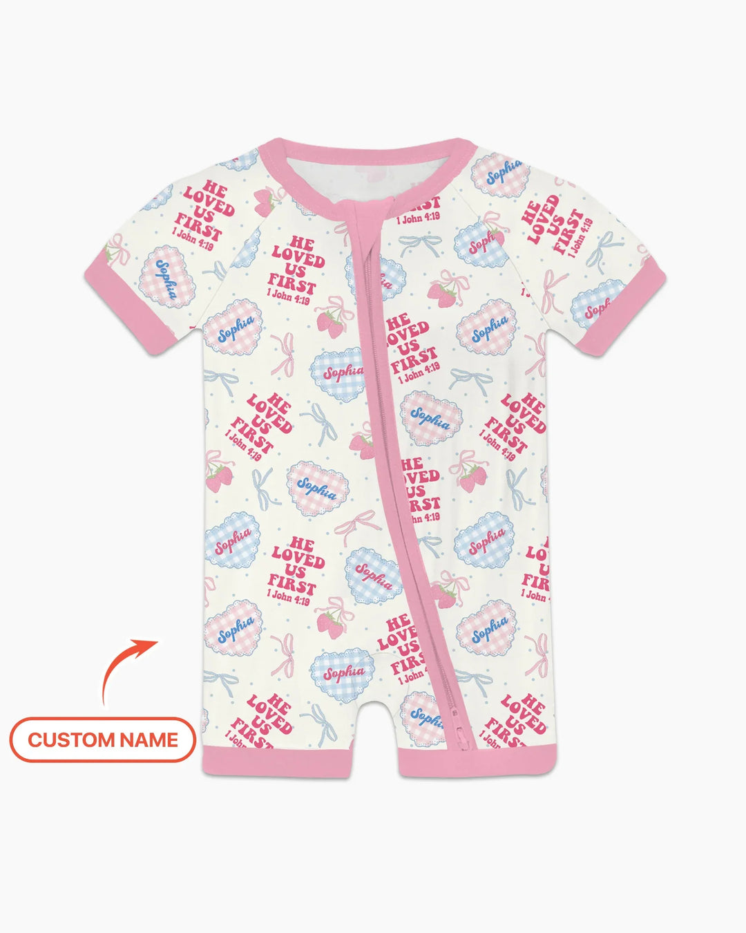 He Loved Us First Custom Name Bamboo Shorty Zippy