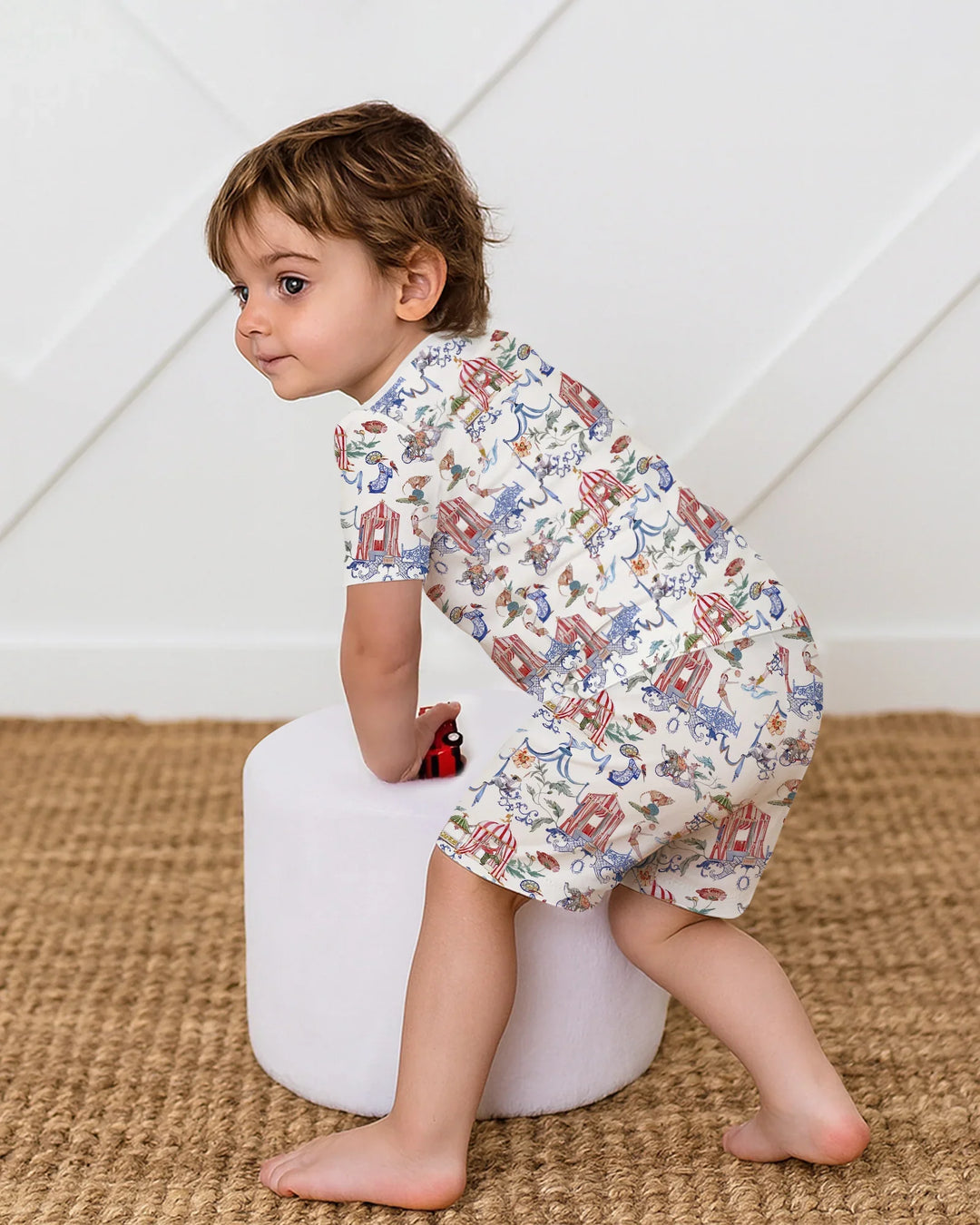 Vintage Lousiana Circus Toile Family Matching Bamboo Two Piece Short Sleeve Shorts Pajama Set