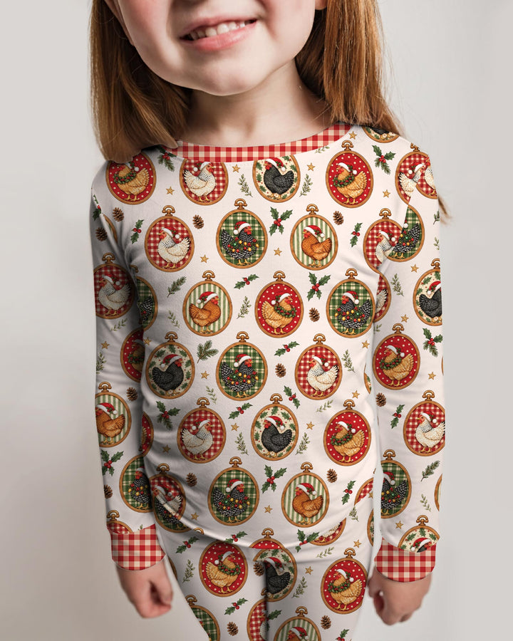 Chicken Merry Clucking Christmas Bamboo Two Piece Long Sleeve Pajama Set