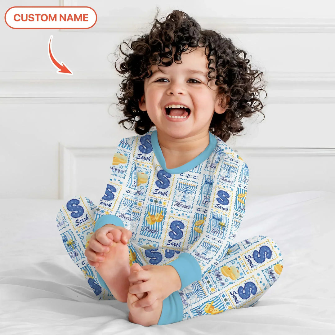 Light of Hanukkah Custom Name Bamboo Two Piece Long Sleeve Pajama Set