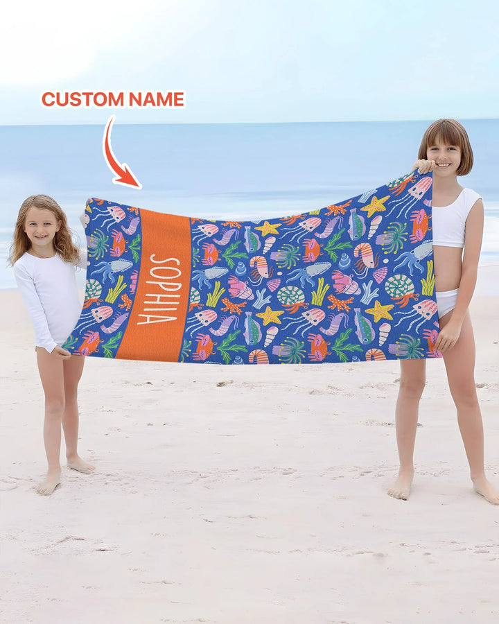 Custom Name Under The Sea Beach Towel