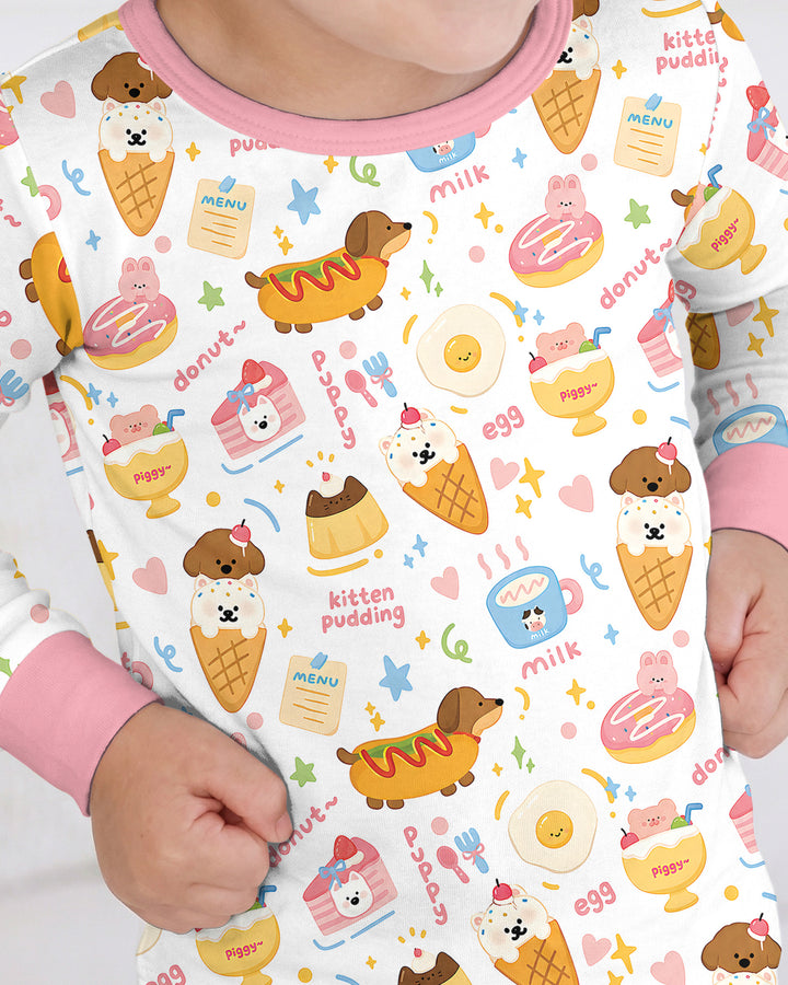 Cute Snack And Puppy Bamboo Two Piece Long Sleeve Pajama Set