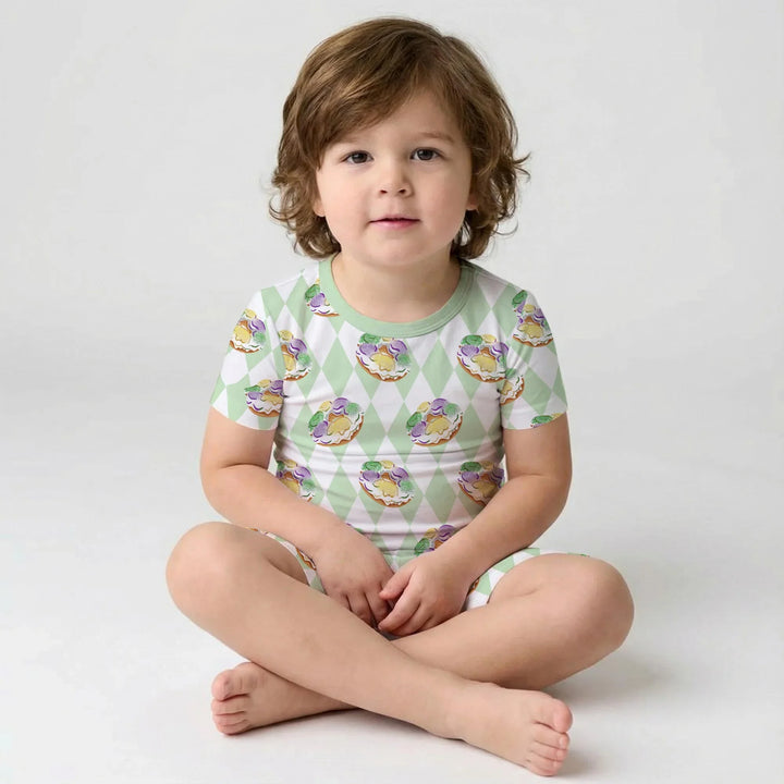 Mardi Gras Donut Bamboo Two Piece Short Sleeve Shorts Pajama Set