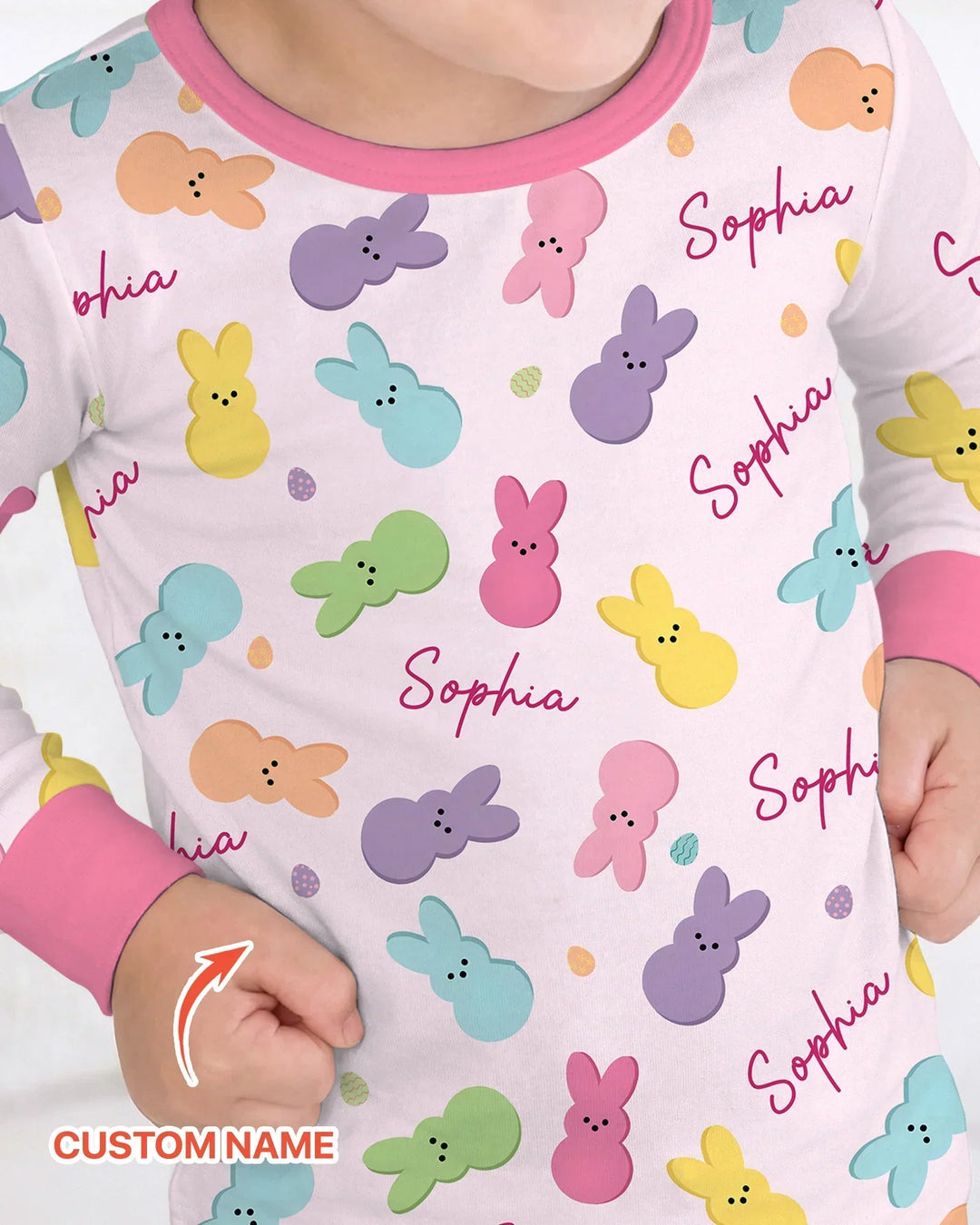 Personalized Easter Bunnies Family Matching Bamboo Two Piece Long Sleeve Pajama Set