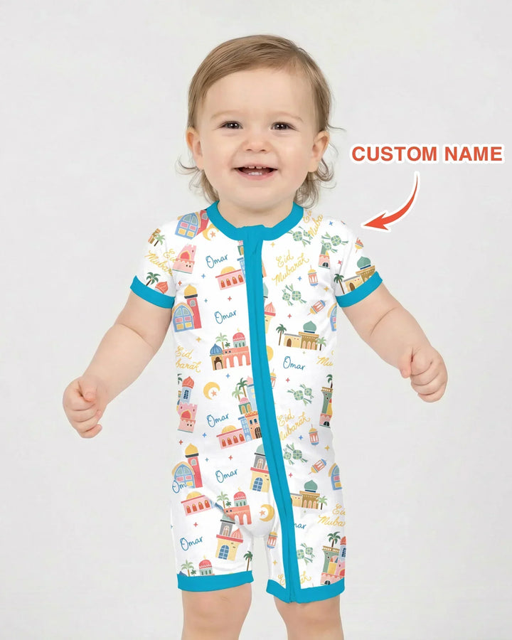 Eid Mubarak Custom Name Bamboo Shorty Zippy