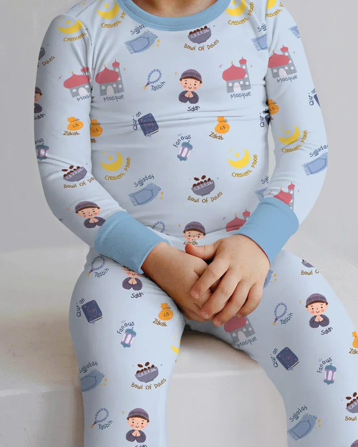 Cute Ramadhan Mubarak Bamboo Two Piece Long Sleeve Pajama Set