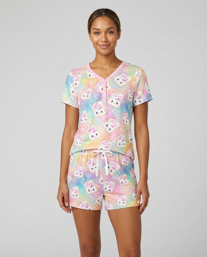 Kawaii Sprinkle Pastry  Bamboo Women Short Sleeve Short Pajama Set